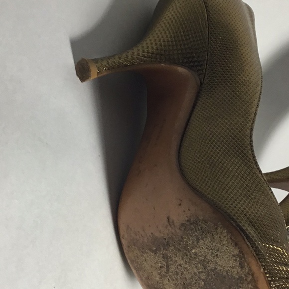 Salvator Ferragamo Gold Peep-Toe Pumps - Picture 5 of 5